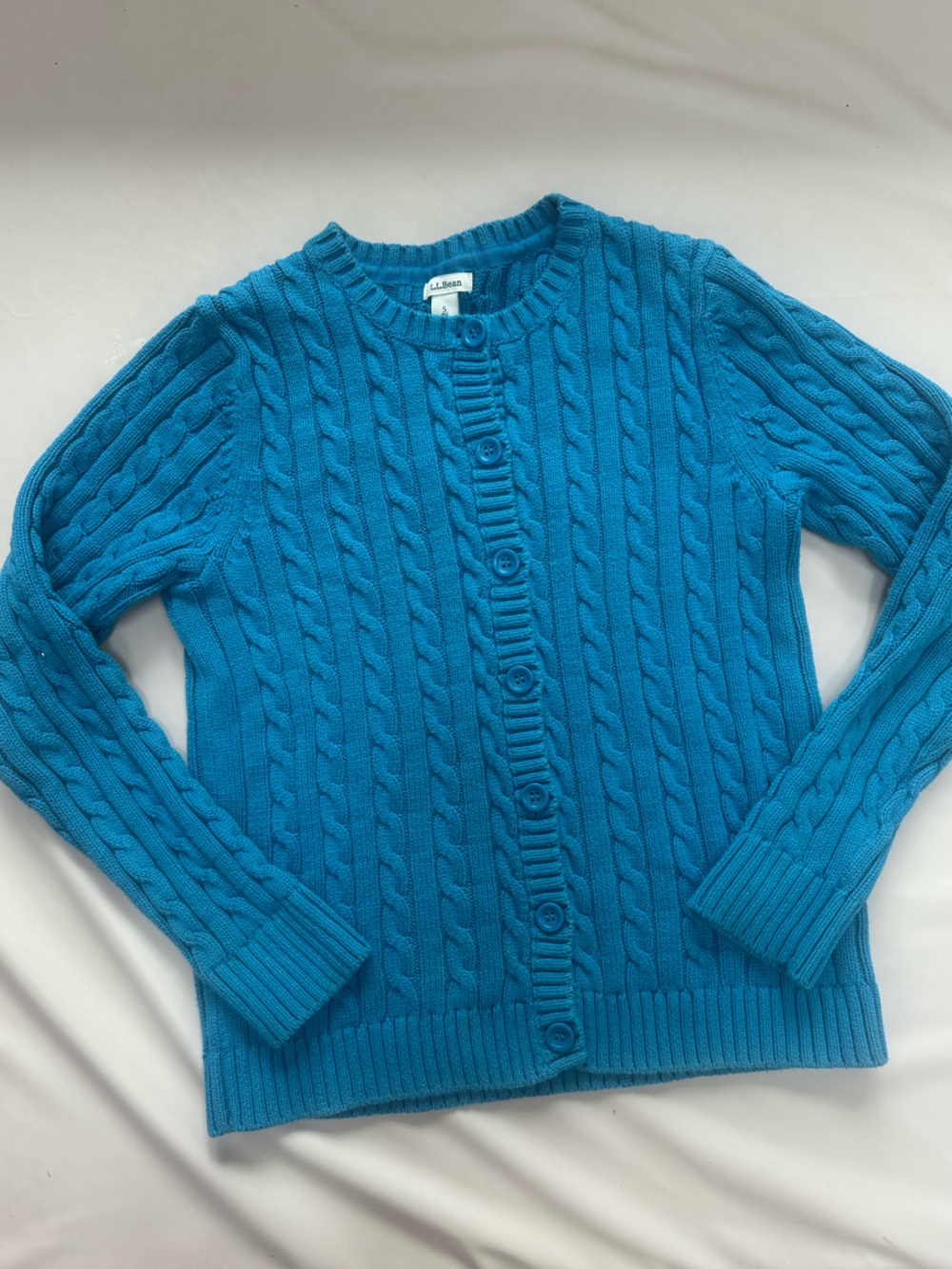 L.L. Bean Turquoise Cable-Knit Button-Front Cardigan